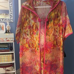 Vibrant Multicolor Sheer Kimono with Pink Accents